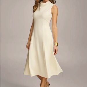 Donna Karan Cream Sleeveless Midi Fit-and-Flare Dress